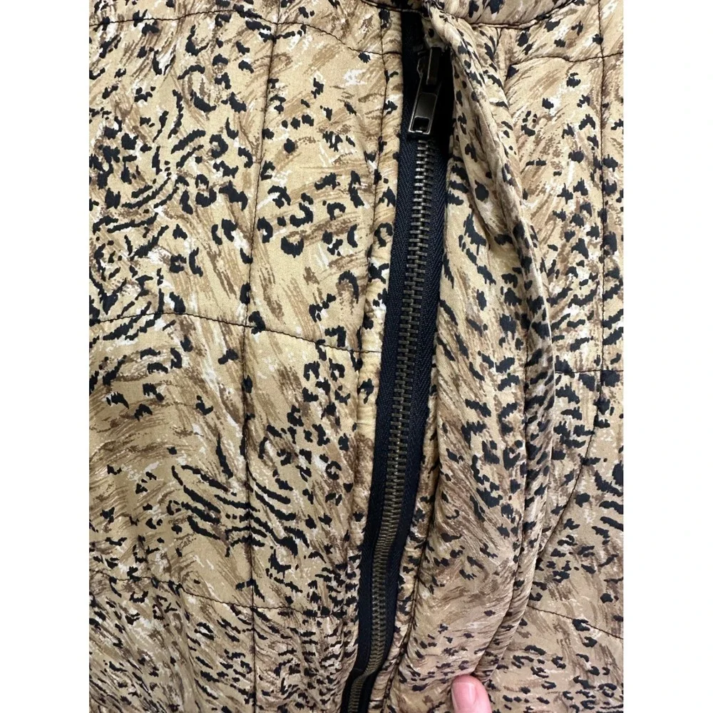 Clio Vintage 90s Quilted Jacket Medium Tan Vintage Animal Print Silk Puffer Coat - Picture 10 of 16